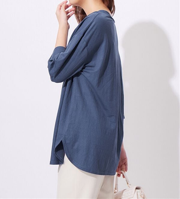 alotta（アロッタ）の「【接触冷感】６分袖衿フェイク裾ラウンドチュニック（チュニック）」｜詳細画像