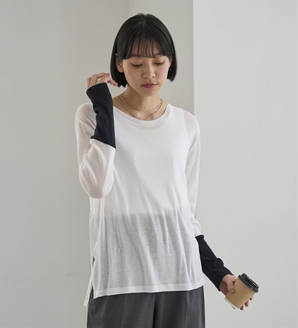 BELLUNA（ベルーナ）の「綿１００％配色シアープルオーバー（カットソー）」｜詳細画像