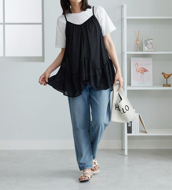 BELLUNA（ベルーナ）の「【2点セット】変形ギャザーデザインキャミアンサンブル（アンサンブル）」｜詳細画像