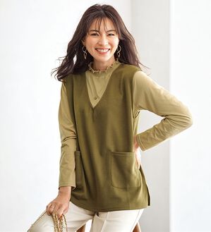 BELLUNA（ベルーナ）の「シャーリング衿ベストアンサンブル（アンサンブル）」｜マスタード&times;イエロー