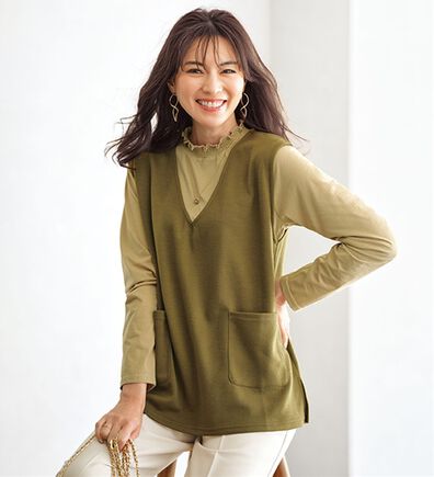 BELLUNA（ベルーナ）の「シャーリング衿ベストアンサンブル（アンサンブル）」