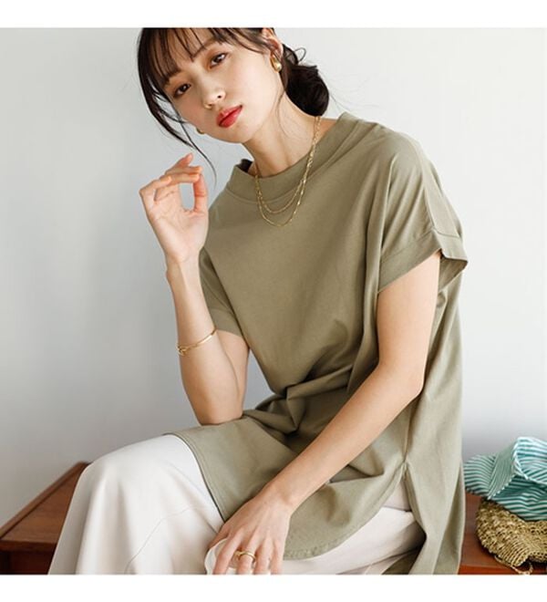 GeeRA（ジーラ）の「綿１００％フレンチスリーブチュニックＴシャツ（カットソー）」｜詳細画像