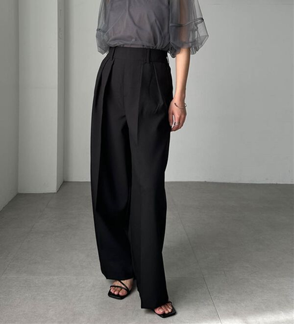 RANAN（ラナン）の「【選べる股下】きれい見え２タックワイドスラックス（ワイドパンツ・ガウチョ）」｜詳細画像