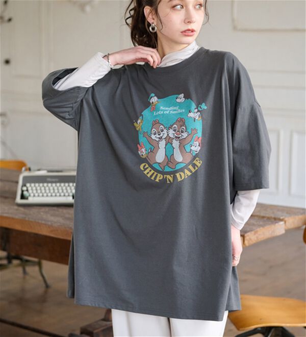 Disney＞【チップ&デール】ビッグ7分袖プリントTシャツ