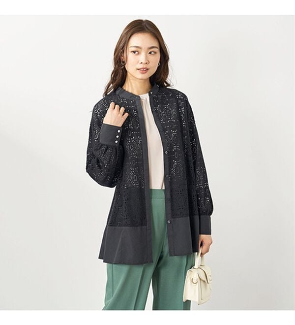 BELLUNA（ベルーナ）の「モダンレース切替デザインシャツチュニック（チュニック）」｜詳細画像