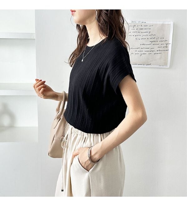 GeeRA（ジーラ）の「プリーツ編フレンチスリーブリブトップス（ニット・セーター）」｜詳細画像