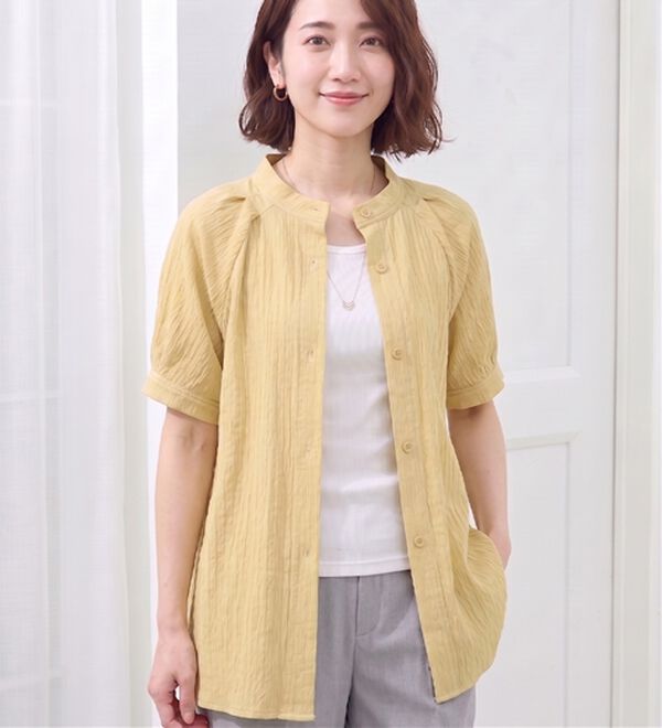 BELLUNA（ベルーナ）の「羽織れる！ポコポコ素材ストレッチシャツ（ブラウス）」｜詳細画像
