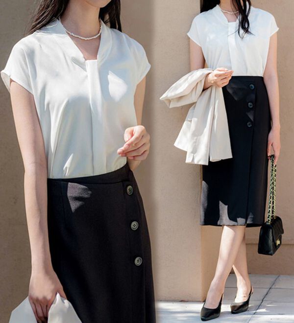 GeeRA（ジーラ）の「【２点】単品使いもできる！ベーシックブラウス＆スカートセットアップ（スカートスーツ）」｜詳細画像