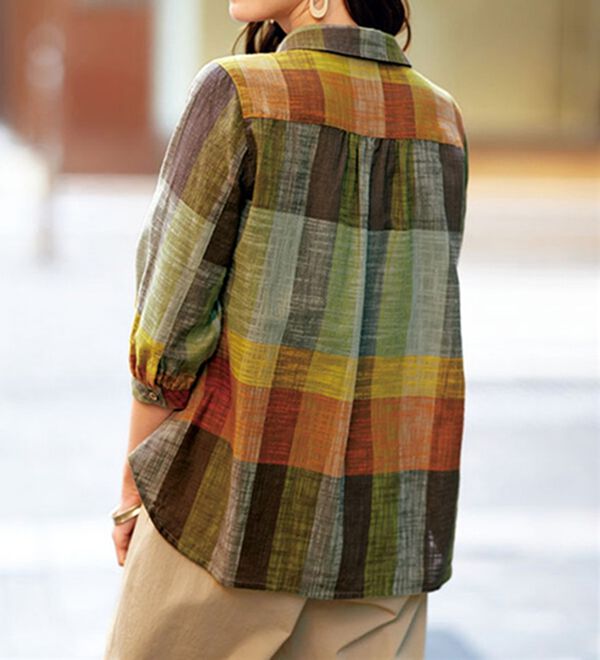 BELLUNA（ベルーナ）の「スラブ調先染めチェック　ポケットデザインブラウス（ブラウス）」｜詳細画像