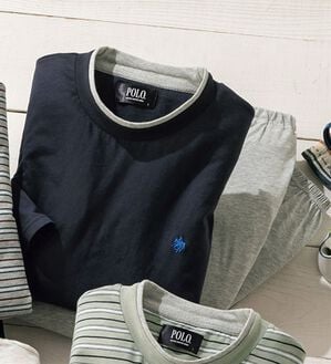 「＜ポロ・ビーシーエス＞綿１００％ブランド長袖パジャマ（メンズルームウェア）」｜ネイビーセット