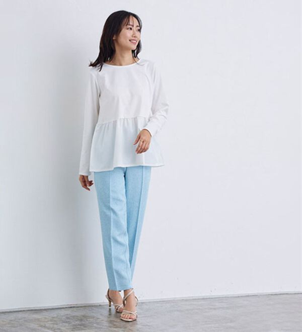 Pierrot（ピエロ）の「異素材ドッキングフリルギャザーペプラムカットソー（カットソー）」｜詳細画像