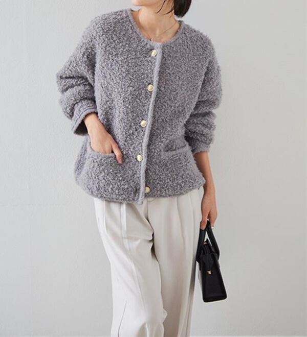 RANAN（ラナン）の「ゴールド調ボタンループ編みニットジャケット（ニットカーディガン）」｜詳細画像