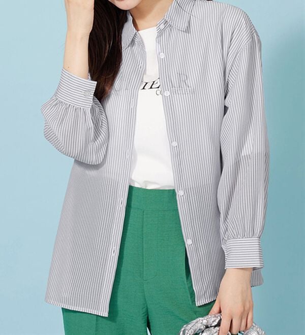 BELLUNA（ベルーナ）の「シアーストライプ素材ベーシックシャツ（シャツ）」｜詳細画像