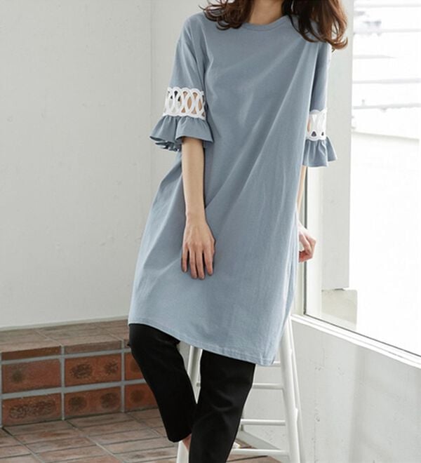 RANAN（ラナン）の「袖レース切替チュニックワンピース（チュニックワンピース）」｜詳細画像