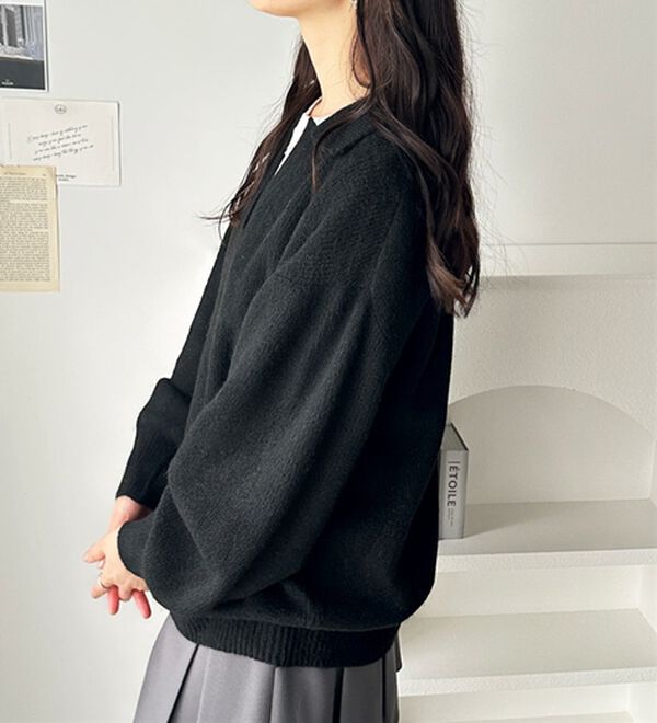 GeeRA（ジーラ）の「スキッパーポロ衿ニットトップス（ニット・セーター）」｜詳細画像