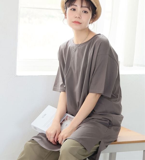 A HAPPY MARILYN（アハッピーマリリン）の「【Ｌ～１０Ｌ】選べる２丈！綿１００％ストンと楽ちん！着心地さらりゆるＴワンピース＆チュニック（チュニック）」｜詳細画像