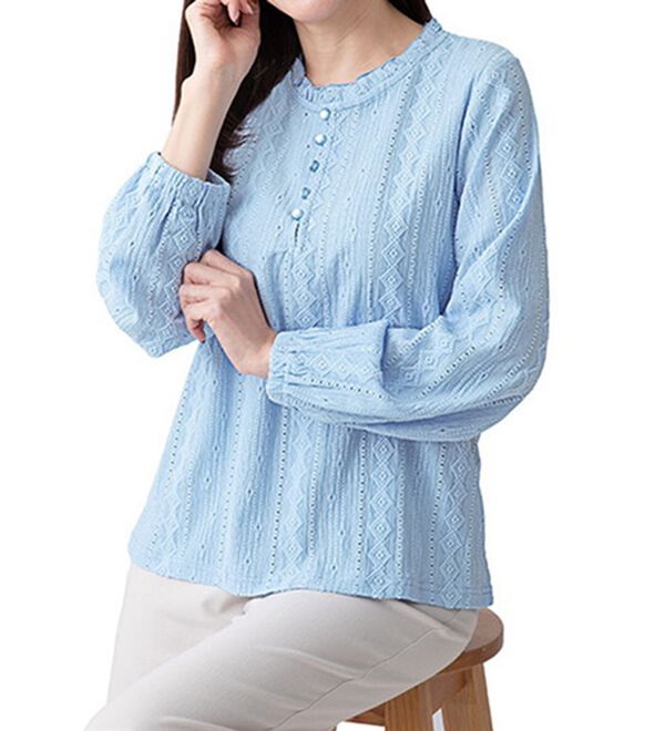 ルフラン（ルフラン）の「【２色組】衿フリルジャカード素材ブラウス（ブラウス）」｜詳細画像