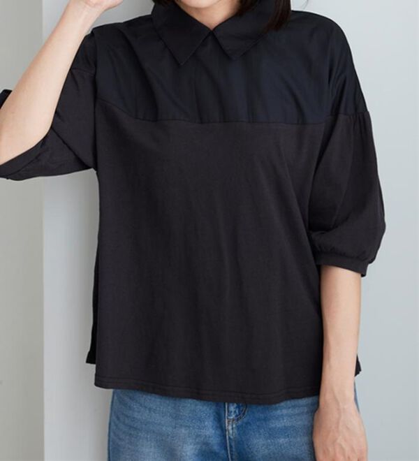 BELLUNA（ベルーナ）の「衿付き異素材切替プルオーバー（カットソー）」｜詳細画像