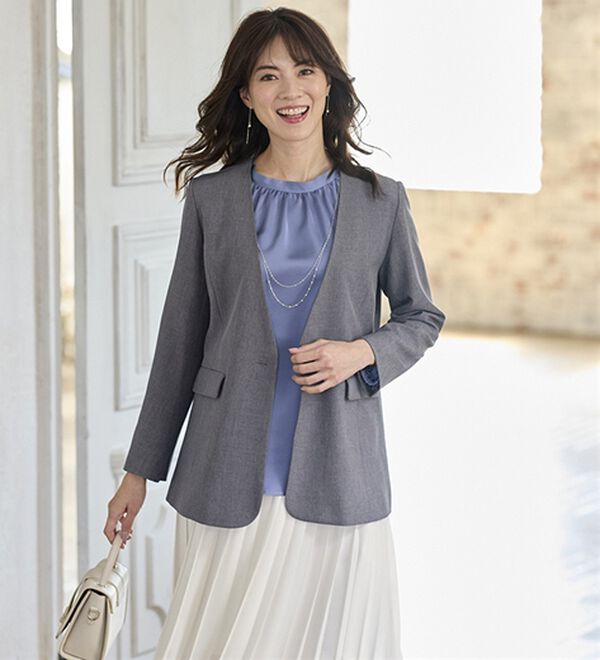 BELLUNA（ベルーナ）の「＜楽スタフィット＞ノーカラージャケット（ノーカラージャケット）」｜詳細画像