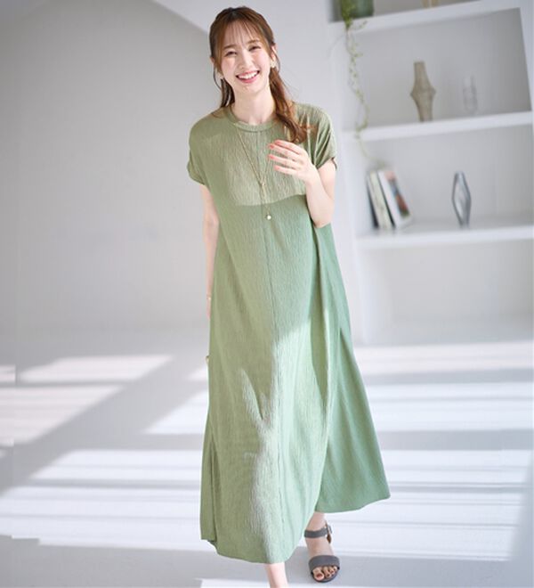 alotta（アロッタ）の「【４つの機能付】ひんやり楽ちん快適！フレアーワンピース（カットソーワンピース）」｜詳細画像