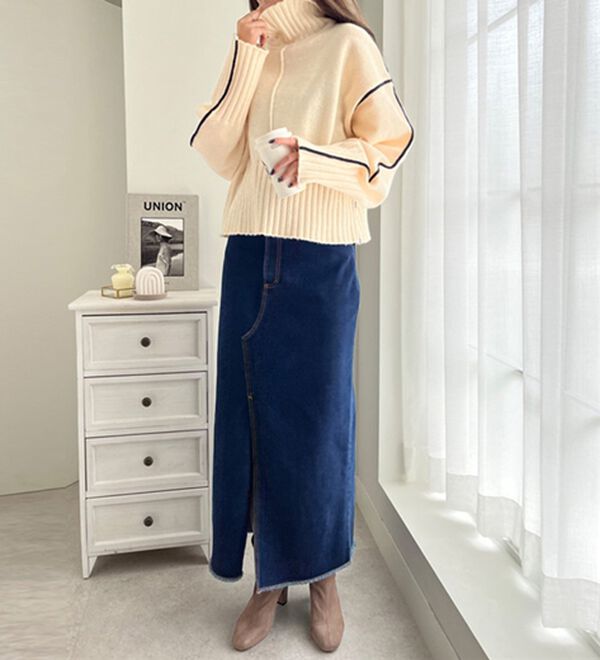 バイカラーラインタートルニット - ベルーナ【公式】