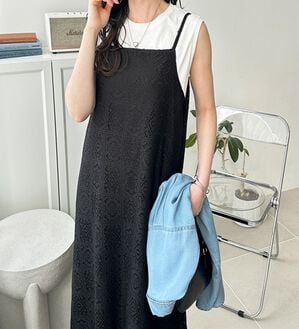 GeeRA（ジーラ）の「前後２ＷＡＹパネルレースキャミワンピース（その他ワンピース）」｜ブラック