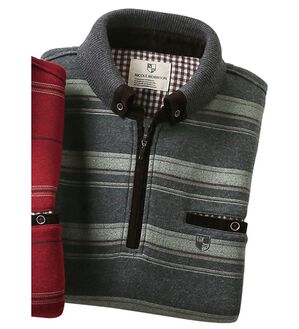 「＜ニコル　モリソン＞暖か衿デザイントレーナー　ボーダー（メンズトレーナー）」｜チャコール(ボーダー)