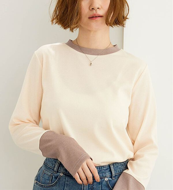 BELLUNA（ベルーナ）の「配色リブ素材クルーネックプルオーバー（カットソー）」｜詳細画像