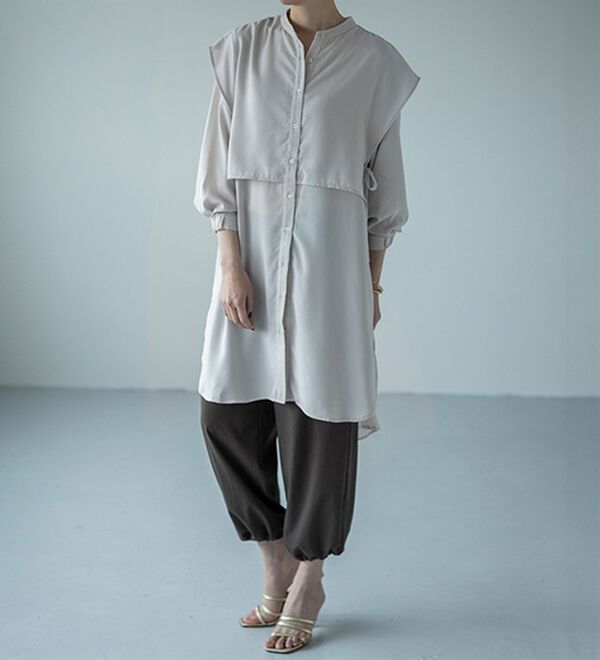 BELLUNA（ベルーナ）の「麻調素材レイヤード風ロングシャツ（シャツワンピース）」｜詳細画像