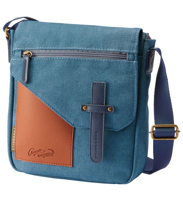 「＜クロコダイル＞洗い加工帆布スマートショルダー（メンズショルダーバッグ）」｜ネイビー