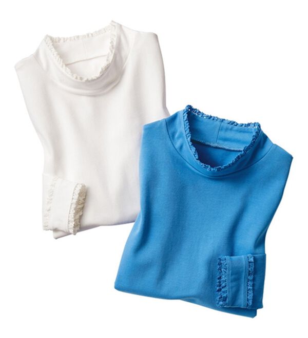 VINNO（ヴィノ）の「超長綿プチフリルハイネックプルオーバー（カットソー）」｜詳細画像