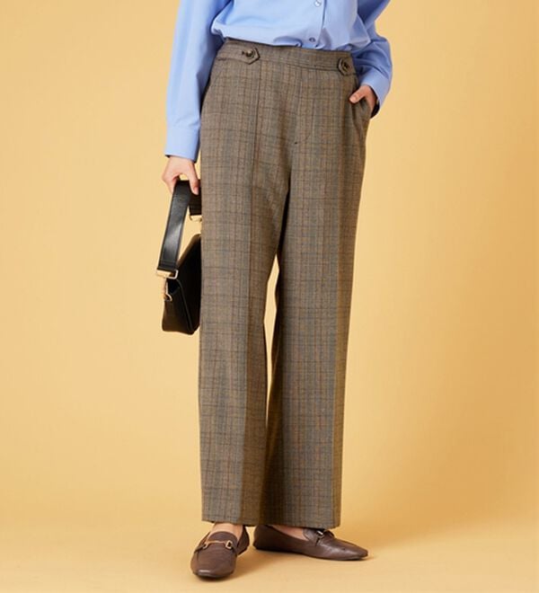 BELLUNA（ベルーナ）の「サマ見え（Ｗ）ストレッチ素材タブ使いワイドパンツ（ワイドパンツ・ガウチョ）」｜詳細画像