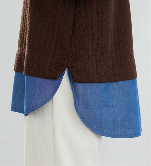 BELLUNA（ベルーナ）の「重ね着風ケーブル&times;デニム切替チュニック（チュニック）」｜詳細画像