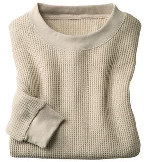 「＜シンプル＆プラス＞裏起毛ワッフルロングＴシャツ（メンズＴシャツ）」｜ベージュ