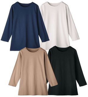「【４色組】毎日活躍　綿１００％大人のお出かけＴシャツ（Tシャツ）」｜ベーシックセット