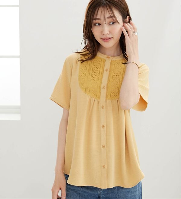BELLUNA（ベルーナ）の「【多機能付き】お手入れ楽々！レース使いシャツチュニック（チュニック）」｜詳細画像