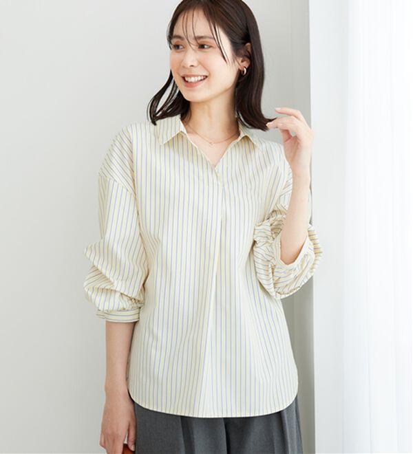 BELLUNA（ベルーナ）の「【新色追加】袖タックデザインスキッパーシャツ（シャツ）」｜詳細画像