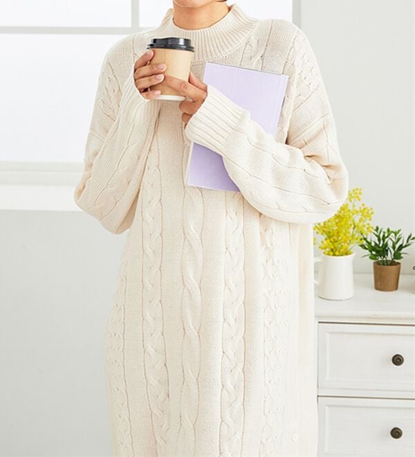BELLUNA（ベルーナ）の「ケーブル柄ロング丈ニットワンピース（ニットワンピース）」｜詳細画像