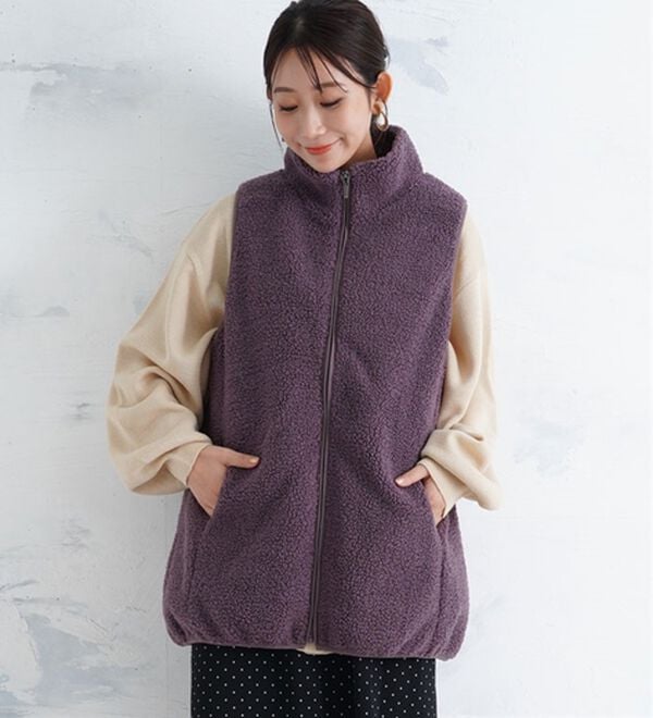 A HAPPY MARILYN（アハッピーマリリン）の「【Ｌ～８Ｌ】大きいサイズの企画者が作りました！ほんのりＡラインでお腹周りゆったりボアベスト（ベスト）」｜詳細画像