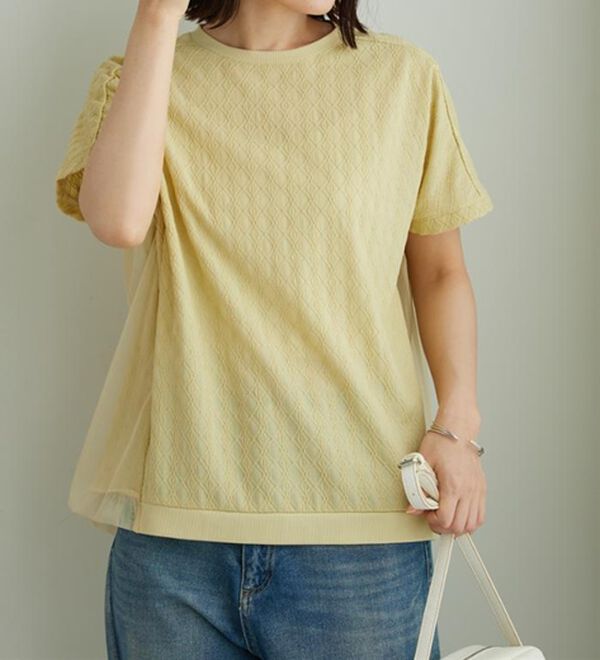 BELLUNA（ベルーナ）の「ジャカード素材チュール重ねプルオーバー（カットソー）」｜詳細画像