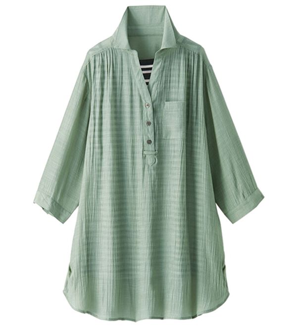 BELLUNA（ベルーナ）の「【シャツ+インナーのセット】スラブ素材ボタン使い裾タックシャツアンサンブル（アンサンブル）」｜詳細画像