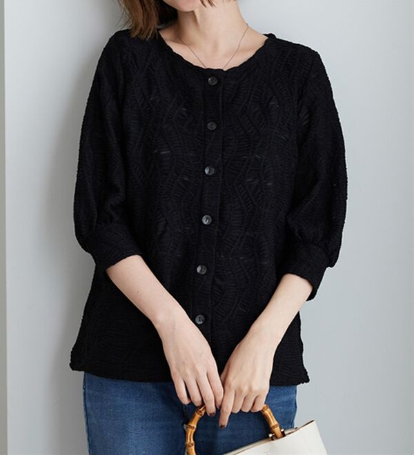 BELLUNA（ベルーナ）の「波柄シアージャカード素材カーディガン（ニットカーディガン）」｜詳細画像