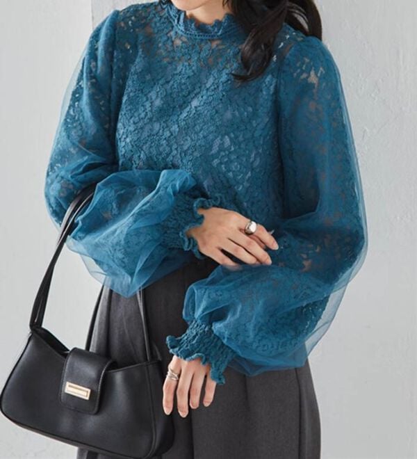 RANAN（ラナン）の「チュールドッキングフラワーレースキャンディースリーブブラウス（ブラウス）」｜詳細画像