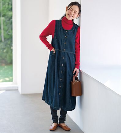 BELLUNA（ベルーナ）の「＜＆ｃｏｃｏｃｈｉ＞デニム素材ポケットデザインジャンパースカート（チュニックワンピース）」