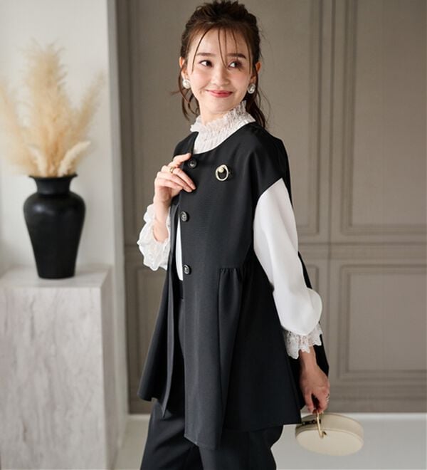 RANAN（ラナン）の「洗える！ペプラムギャザーベストセットアップ（パンツスーツ）」｜詳細画像