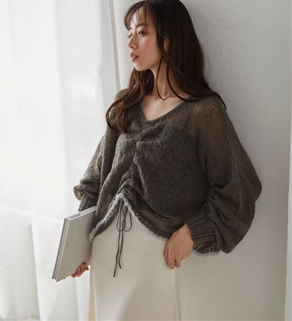 RANAN（ラナン）の「モヘアライク２ＷＡＹギャザーニット（ニット・セーター）」｜チャコール