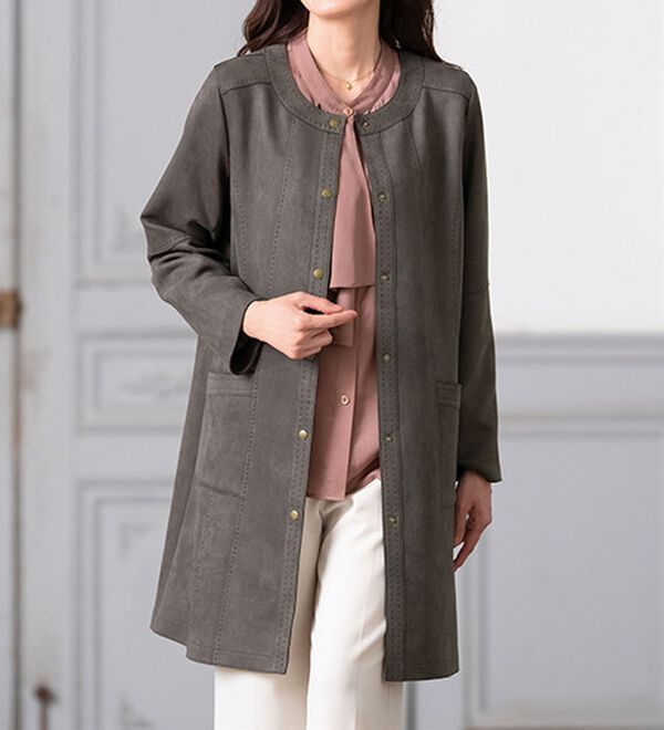 ルフラン（ルフラン）の「ストレッチスエード調ロングジャケット＜カルアージュ＞（その他ジャケット）」｜詳細画像