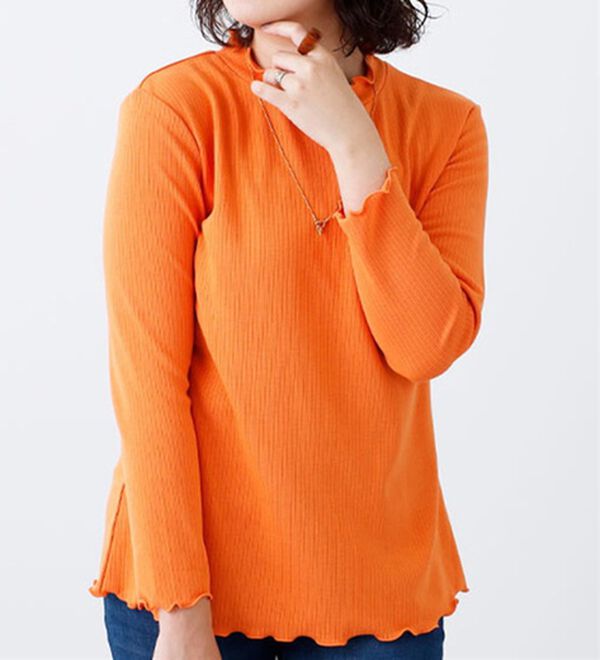BELLUNA（ベルーナ）の「針抜きテレコハイネックプルオーバー（カットソー）」｜オレンジ