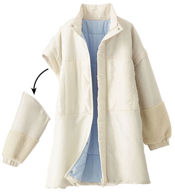 BELLUNA（ベルーナ）の「ベストにもなる！はっ水ヤク混中わたビッグコート（ハーフコート）」｜詳細画像