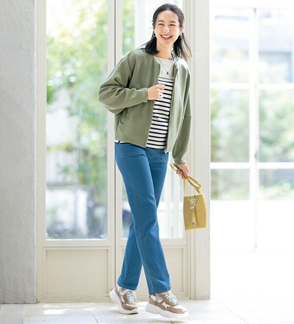 ルフラン（ルフラン）の「配色ステッチ使い柔らかカラーデニムパンツ（フルレングスパンツ）」｜詳細画像